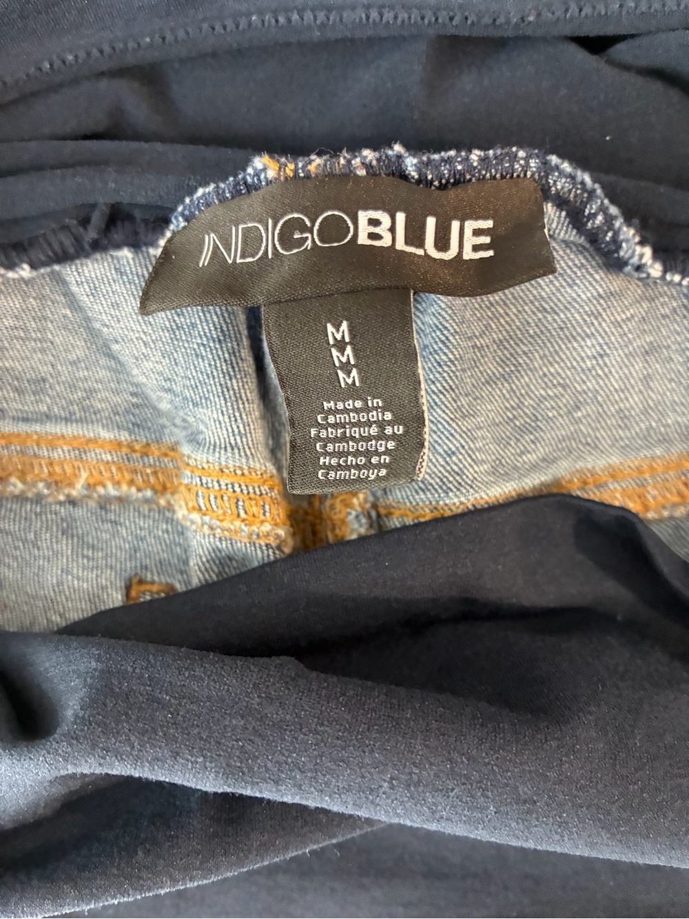 Indigo Blue Distressed Denim Bermuda Maternity Shorts Size M Full Belly Panel - Picture 2 of 9